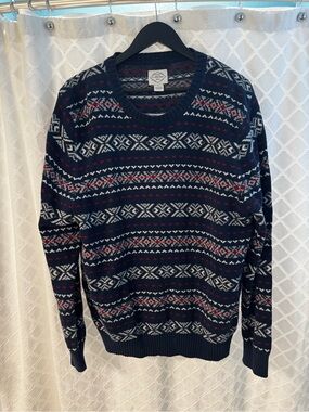 St. John's Bay Navy Fair Isle Crewneck Sweater with White and Red Accents